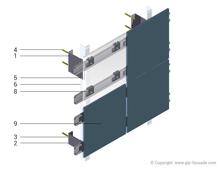 Keramik-Fassaden Montagesystem mechanisch befestigt